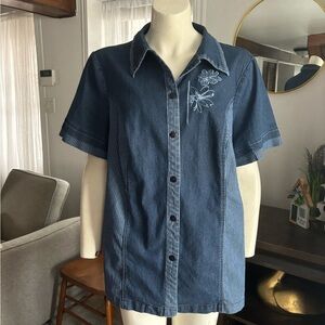 Claire France Embroidered Denim Button Down Shirt Size 14